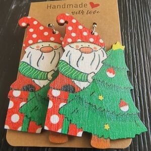 Hand Crafted Festive Santa and Tree Earrings - Red and Green
